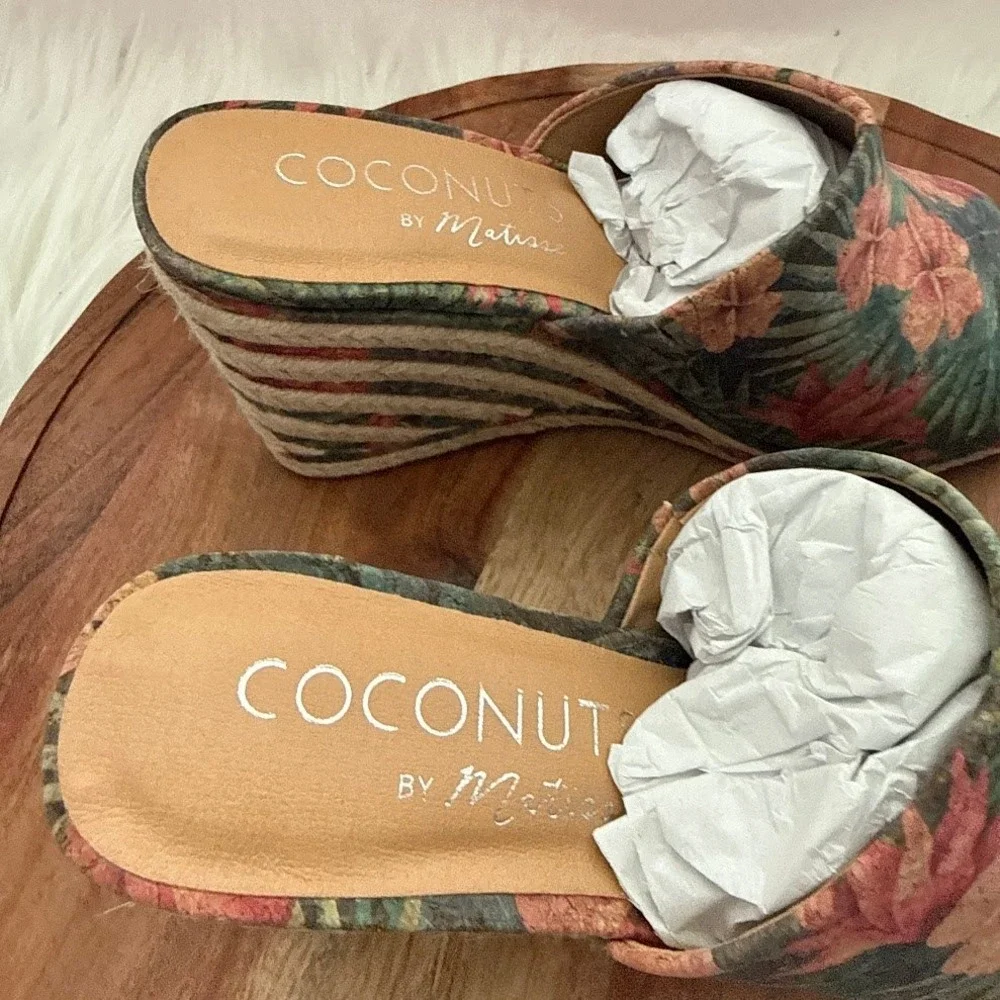 Coconuts by Matisse Audrey Hawaiian Womens 8M Cork Floral Espadrille Wedge Mules